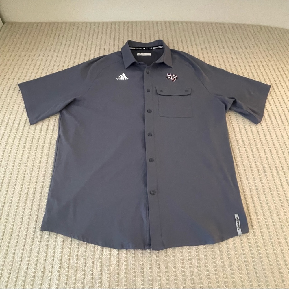 Adidas Gray Men's Button Up Shirt - Climalite - Wicking - Adidas - Size: XL